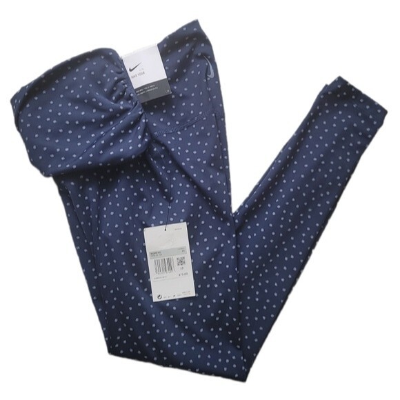 Nike Yoga Polka Dot Navy Slate Twist High Waist Ankle Leggings Size XS - Picture 4 of 6